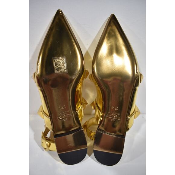 Valentino Rockstud Gold Pyramid Stud Pointed Ankle Strap Ballerina Flat 36.5 - Picture 12 of 12